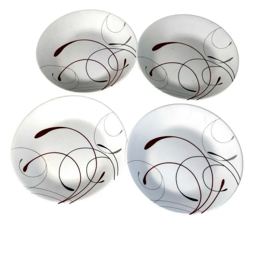 Set of 4 Corelle SPLENDOR Plates Red Gray Swirl Scrolls